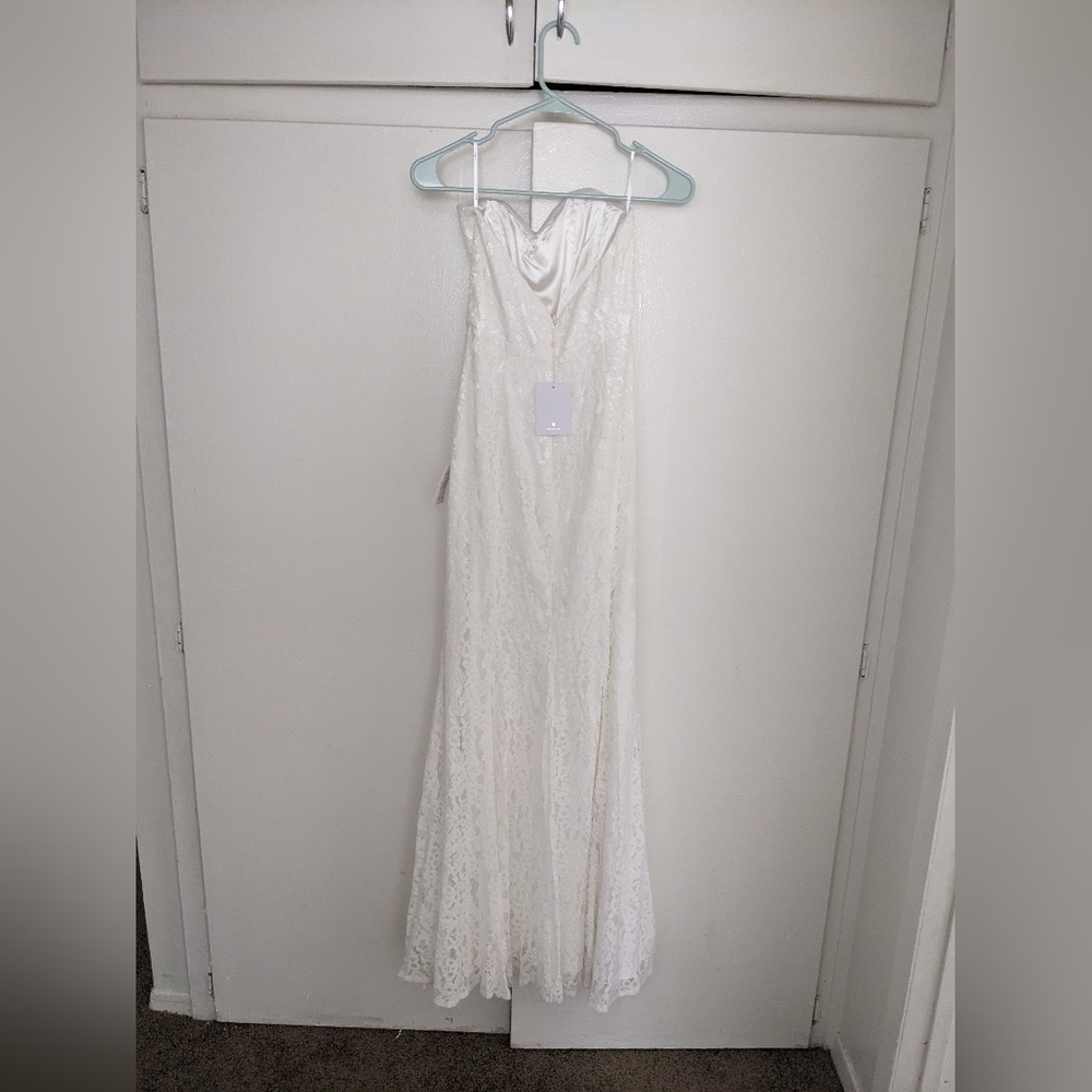 Lulu's Always Believe White Floral Lace Strapless Mermaid Maxi Dress XS - Picture 7 of 7